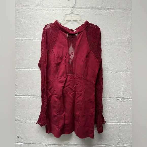 Free People It's Now or Never Wine Red Lace Bodycon Dress - Picture 2 of 7